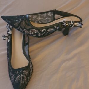 a new day Black Lace Heels with Bow Detail